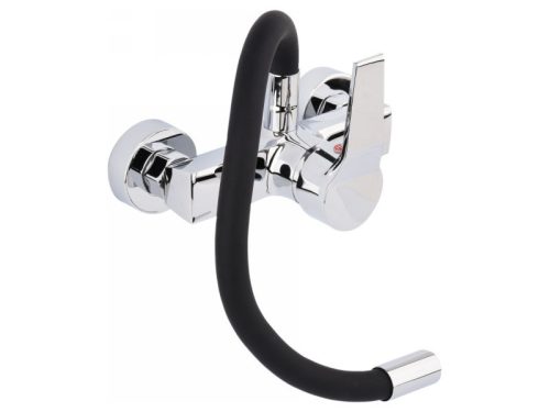 FALA Mosogató csaptelep fali fekete flexibilis csővel + tartozékok