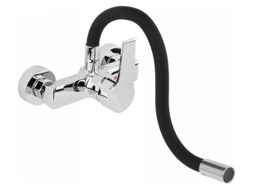 FALA Mosogató csaptelep fali fekete flexibilis csővel + tartozékok