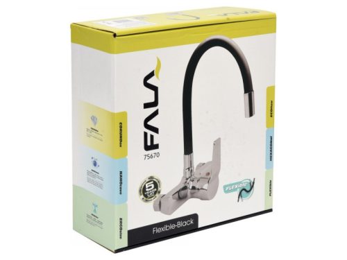 FALA Mosogató csaptelep fali fekete flexibilis csővel + tartozékok