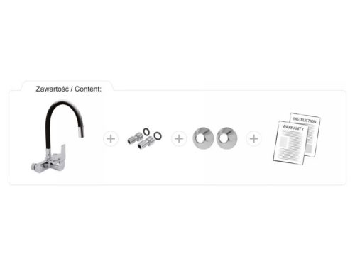 FALA Mosogató csaptelep fali fekete flexibilis csővel + tartozékok