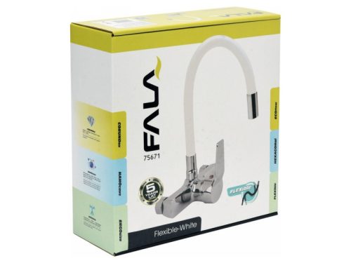 FALA Mosogató csaptelep fali fehér flexibilis csővel + tartozékok