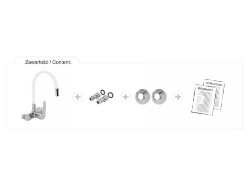 FALA Mosogató csaptelep fali fehér flexibilis csővel + tartozékok