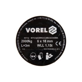 VOREL Láncos emelő 2000 kg 3 m