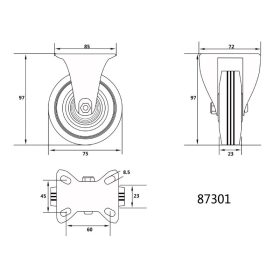 VOREL Ipari kerék Fix villás 75 mm 40 kg