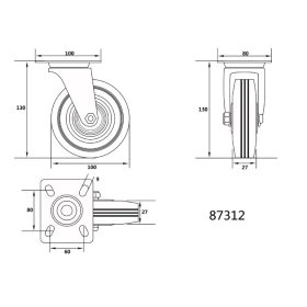 VOREL Ipari kerék forgóvillás 100 mm 60 kg