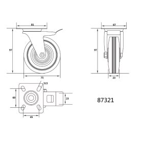 VOREL Ipari kerék forgóvillás fékkel 75 mm 40 kg