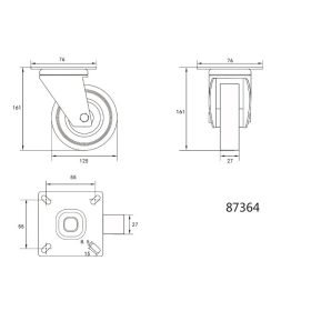 VOREL Ipari kerék forgóvillás 125 mm 50 kg