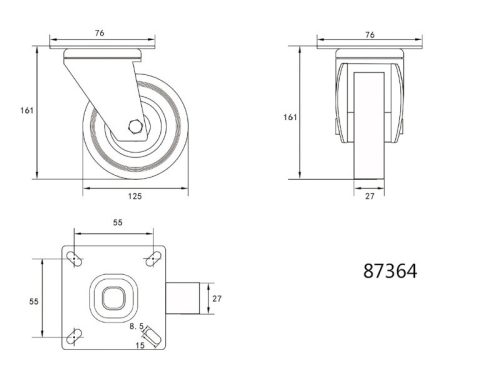 VOREL Ipari kerék forgóvillás 125 mm 50 kg