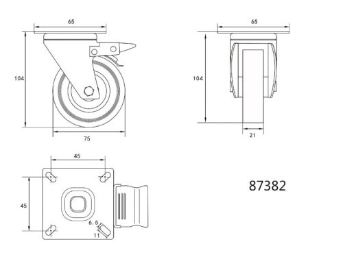 VOREL Ipari kerék forgóvillás fékkel 75 mm 30 kg