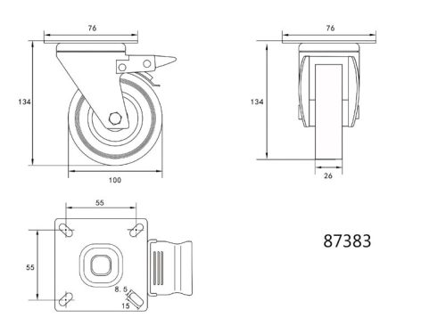 VOREL Ipari kerék forgóvillás fékkel 100 mm 45 kg