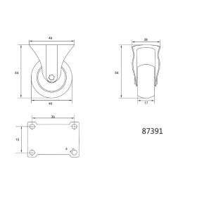 VOREL Ipari kerék Fix villás 40 mm 20 kg