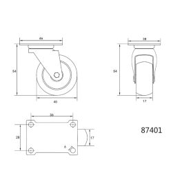 VOREL Ipari kerék forgóvillás 40 mm 20 kg