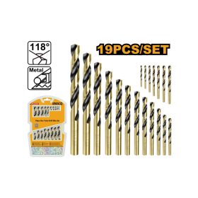 INGCO Csigafúró készlet 19 részes 1-10 mm HSS hengeres