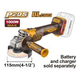   INGCO Akkus sarokcsiszoló 115 mm szénkefe nélküli 20 V (akku és töltő nélkül)