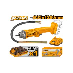   INGCO Akkus betontömörítő tűvibrátor 1,2 m 20 V (1 x 2,0 Ah akku + töltő)