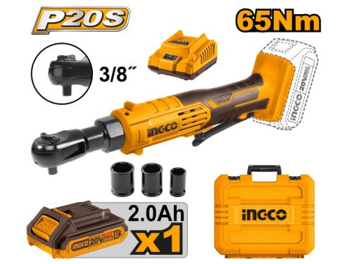 INGCO Akkus ütvecsavarozó 3/8" 65 Nm 20 V (1 x 2,0 akku + töltő)