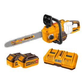   INGCO Akkus láncfűrész 400 mm szénkefe nélküli 2 x 20 V (2 x 4,0 Ah akku + töltő)