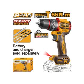   INGCO Akkus ütvefúró-csavarozó 66 Nm szénkefe nélküli 20 V (akku és töltő nélkül)