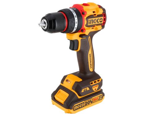 INGCO Akkus ütvefúró-csavarozó 66 Nm szénkefe nélküli 20 V (2 x 2,0 Ah akku + töltő)