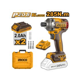   INGCO Akkus ütvecsavarozó 1/4" 285 Nm szénkefe nélküli 20 V (2 x 2,0 Ah akku + töltő)