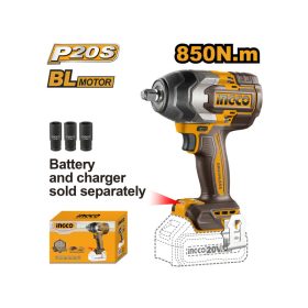   INGCO Akkus ütvecsavarozó 1/2" 850 Nm szénkefe nélküli 20 V (akku és töltő nélkül)