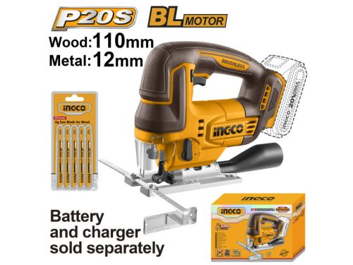 INGCO Akkus dekopírfűrész 20 V szénkefe nélküli (akku és töltő nélkül)