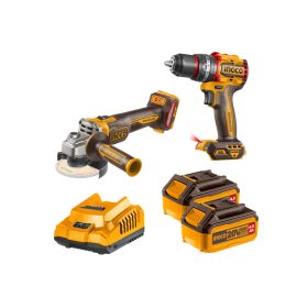   INGCO Akkus erőcsomag 20 V Ütvefúró-csavarozó 66 Nm+Sarokcsiszoló 125 mm (2 db akku + töltő)