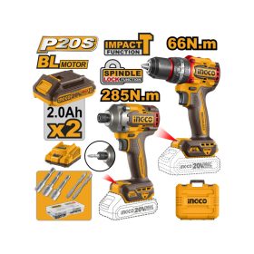   INGCO Akkus erőcsomag 20 V Ütvefúró-csavarozó 66 Nm+Ütvecsavarozó 1/4" 285 Nm (2 db akku + töltő)