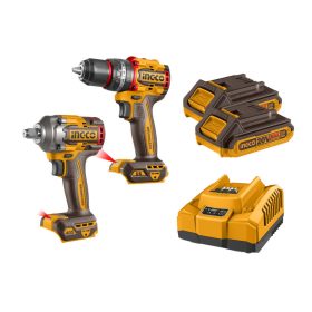   INGCO Akkus erőcsomag 20 V Ütvefúró-csavarozó 66 Nm+Ütvecsavarozó 1/2" 405 Nm (2 db akku + töltő)
