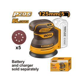   INGCO Akkus excentercsiszoló szénkefe nélküli 20 V (akku és töltő nélkül)