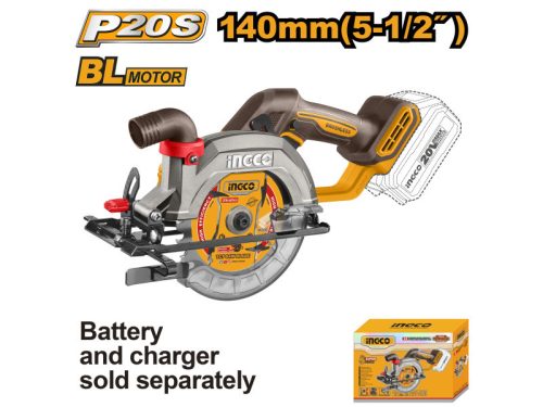 INGCO Akkus körfűrész 140 mm szénkefe nélküli 20 V (akku és töltő nélkül)