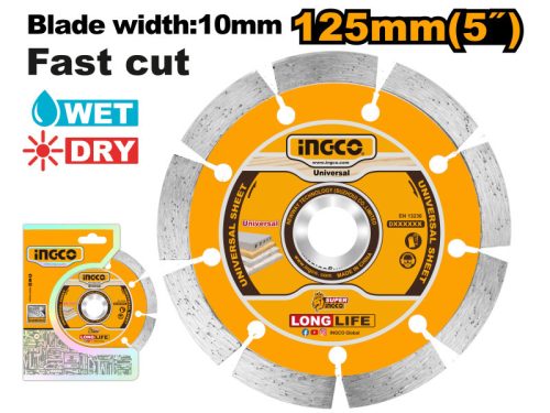 INGCO Gyémánt vágókorong 125 x 10 x 22,2 mm szegmentált