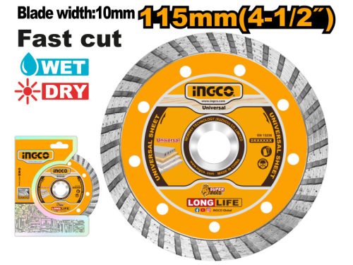 INGCO Gyémánt vágókorong 115 x 10 x 22,2 mm turbó