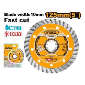 INGCO Gyémánt vágókorong 125 x 10 x 22,2 mm turbó
