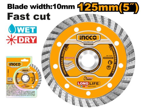 INGCO Gyémánt vágókorong 125 x 10 x 22,2 mm turbó