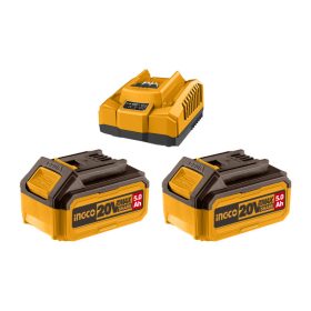   INGCO Akkumulátor és töltő szett 20 V (2 x 5,0 Ah akku + 4,0 A töltő)