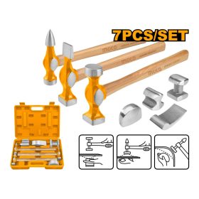   INGCO Karosszériás kalapács és egyengető készlet 7 részes Hickory nyéllel