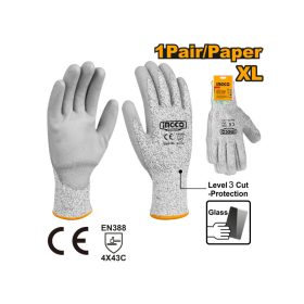 INGCO Szerelőkesztyű XL vágásbiztos PU mártott 3/C