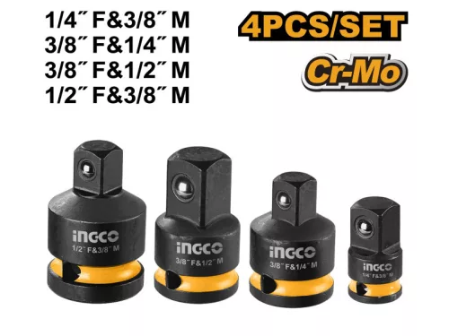 INGCO Dugókulcs adapter 4 részes 1/4"<-->3/8", 1/2"<-->3/8"