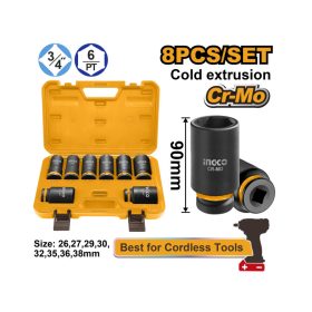   INGCO Gépi hosszú dugókulcs készlet 8 részes 3/4" 26-38 mm CrMo