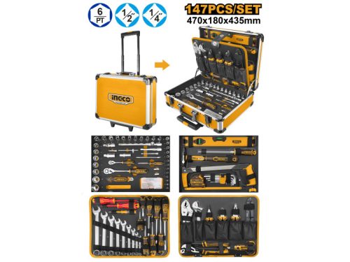 INGCO Szerszámkészlet 147 részes görgős kofferban