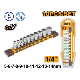 INGCO Dugókulcs készlet 10 részes 1/4" 5-14 mm CrV