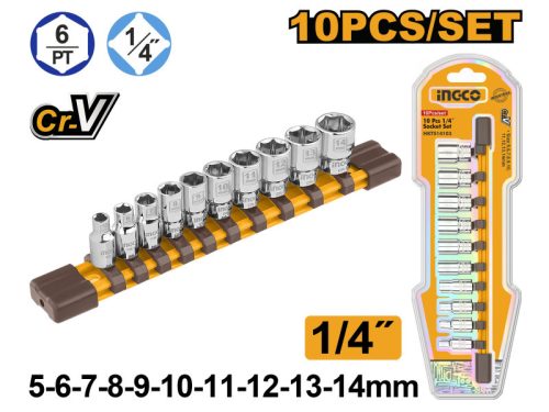 INGCO Dugókulcs készlet 10 részes 1/4" 5-14 mm CrV