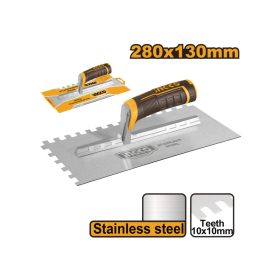   INGCO Fogazott glettvas 130 x 280 mm inox 10 x 10 mm lágy fogantyús