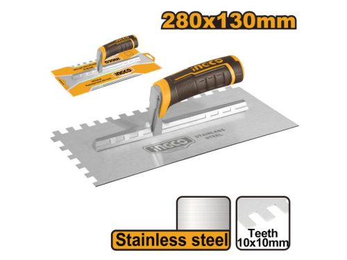 INGCO Fogazott glettvas 130 x 280 mm inox 10 x 10 mm lágy fogantyús