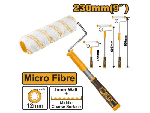 INGCO Mikroszálas festőhenger teleszkópos nyéllel 230 x 12 x 6 mm lágy foganytús 455-900 mm