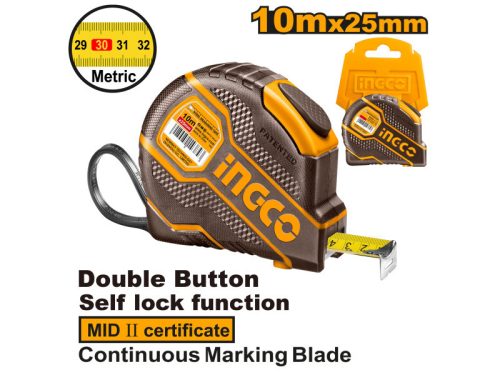 INGCO Mérőszalag 10 m x 25 mm gumírozott