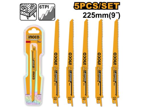 INGCO Szablyafűrészlap 225 mm 6 TPI szöges fára BIM (5 db)