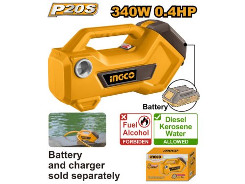 INGCO Akkus víz- és olajszivattyú 3/4" 20 V (akku és töltő nélkül)