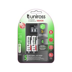  UNIROSS kompakt gyorstöltő + 4db AA/ceruza akkumulátor 1,2 V 2100 mAh
